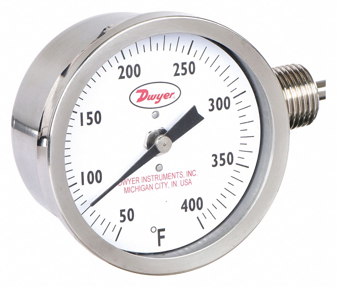 RightSide, 50° to 400°F, SideReading Dial Thermometer 1UZH1