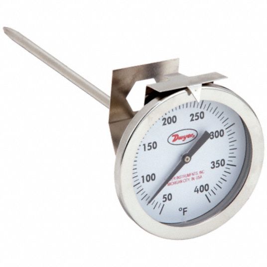 Dwyer Clip on Dial Thermometer: 1 3/4 in Dial Dia, 8 in Stem Lg, 0° to 180°F, Fahrenheit, 2°F CBT1780101