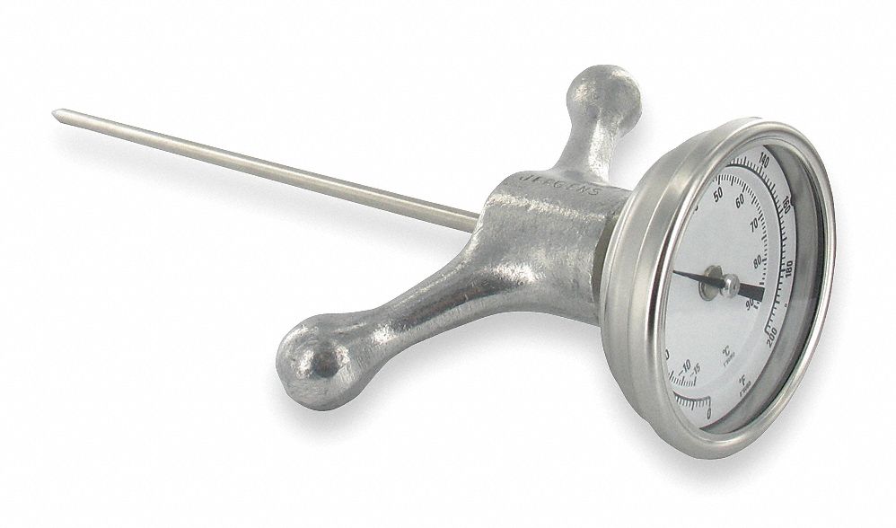 Long Reach With Handle Dial Thermometer, Stem Length 12 in Grainger