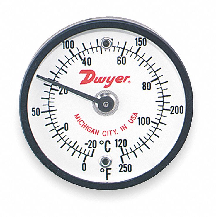 DWYER Dial Thermometer, 0° to 250°F/20° to 120°C, 2 in