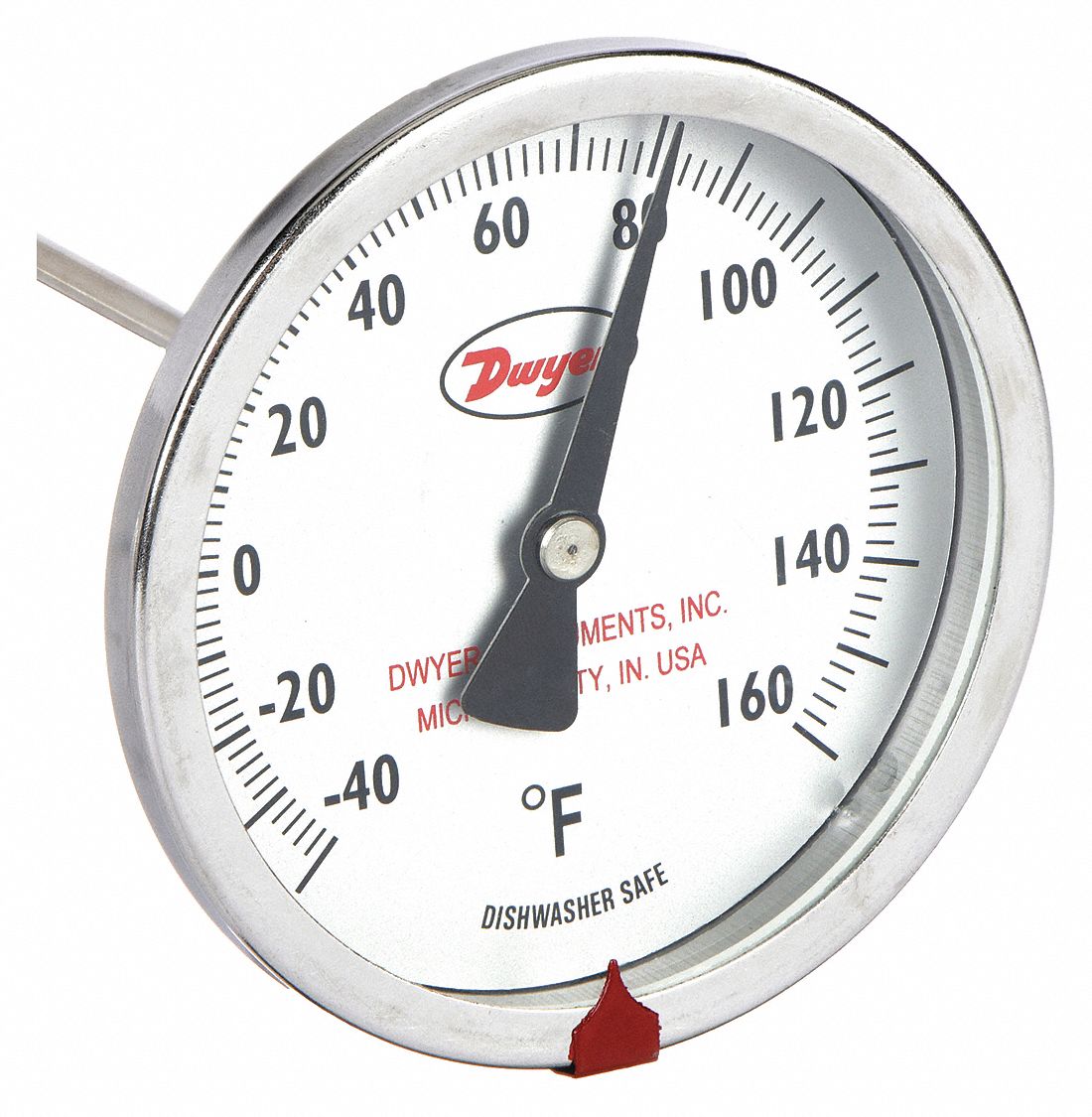 Sanitary Dial Thermometer: -40°F to 160°F, +/- 1% Accuracy, 3 in Dial Dia, 4.5 in Stem Lg
