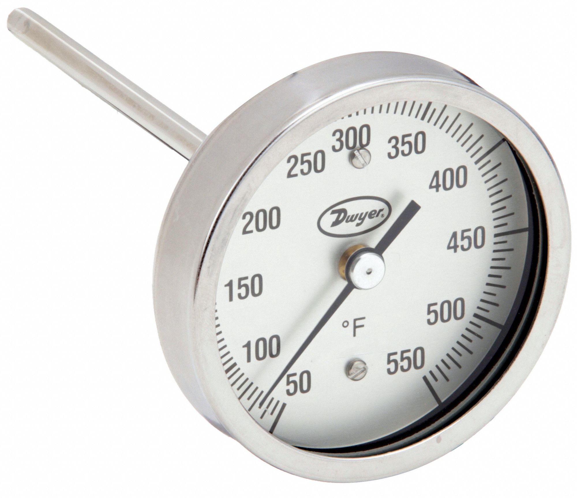Sanitary Dial Thermometer: 50°F to 550°F, +/- 1% Accuracy, 3 in Dial Dia, 4.5 in Stem Lg