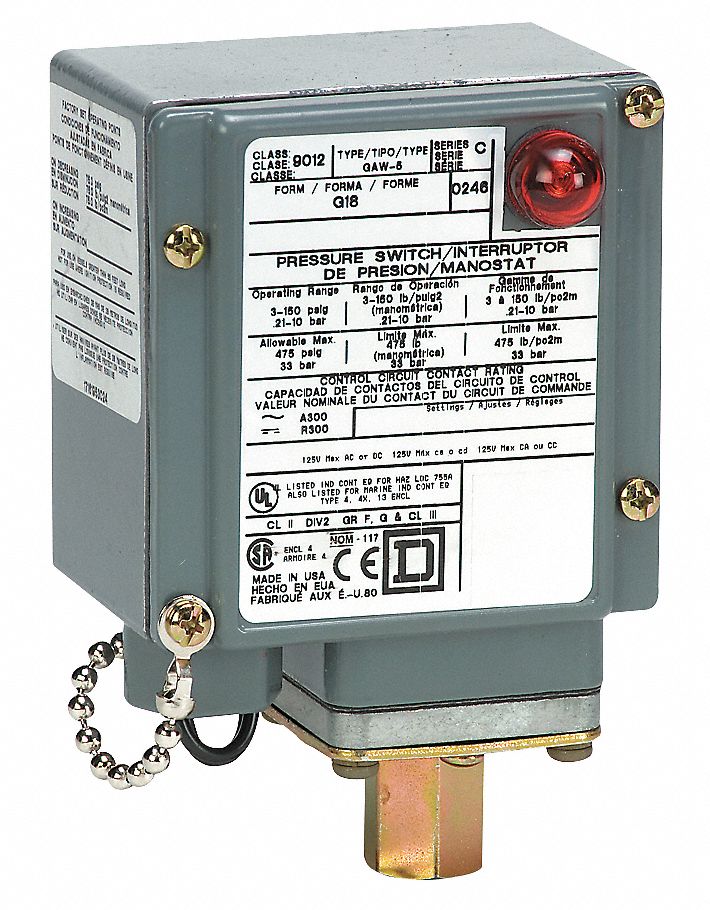 SQUARE D Diaphragm Pressure Switch, Differential 6 to 30 psi, Range 3