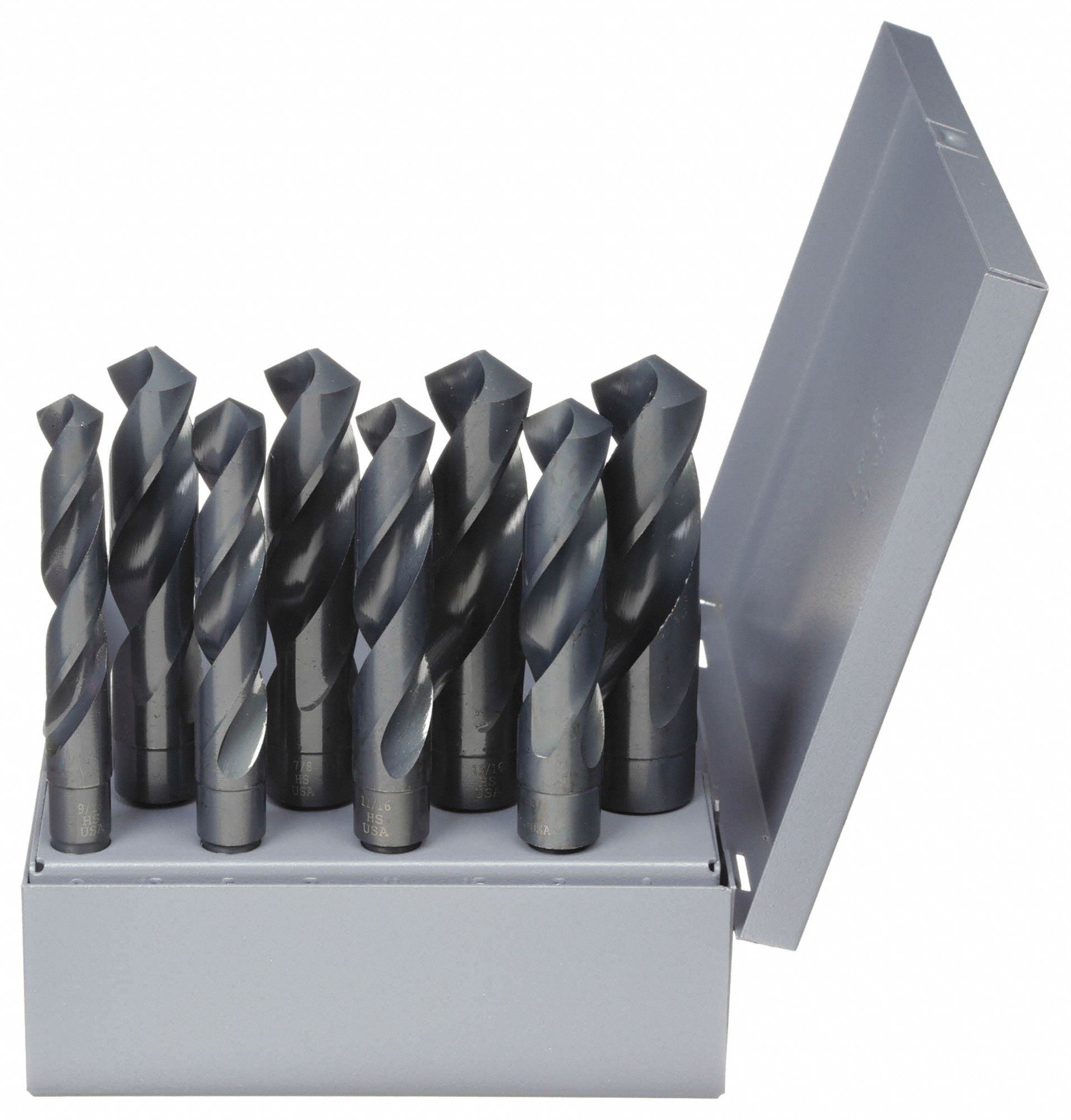 REDUCED SHANK DRILL BIT SET, 9/16 IN SMALLEST DRILL BIT, 8 DRILL BITS, 4XD, HSS