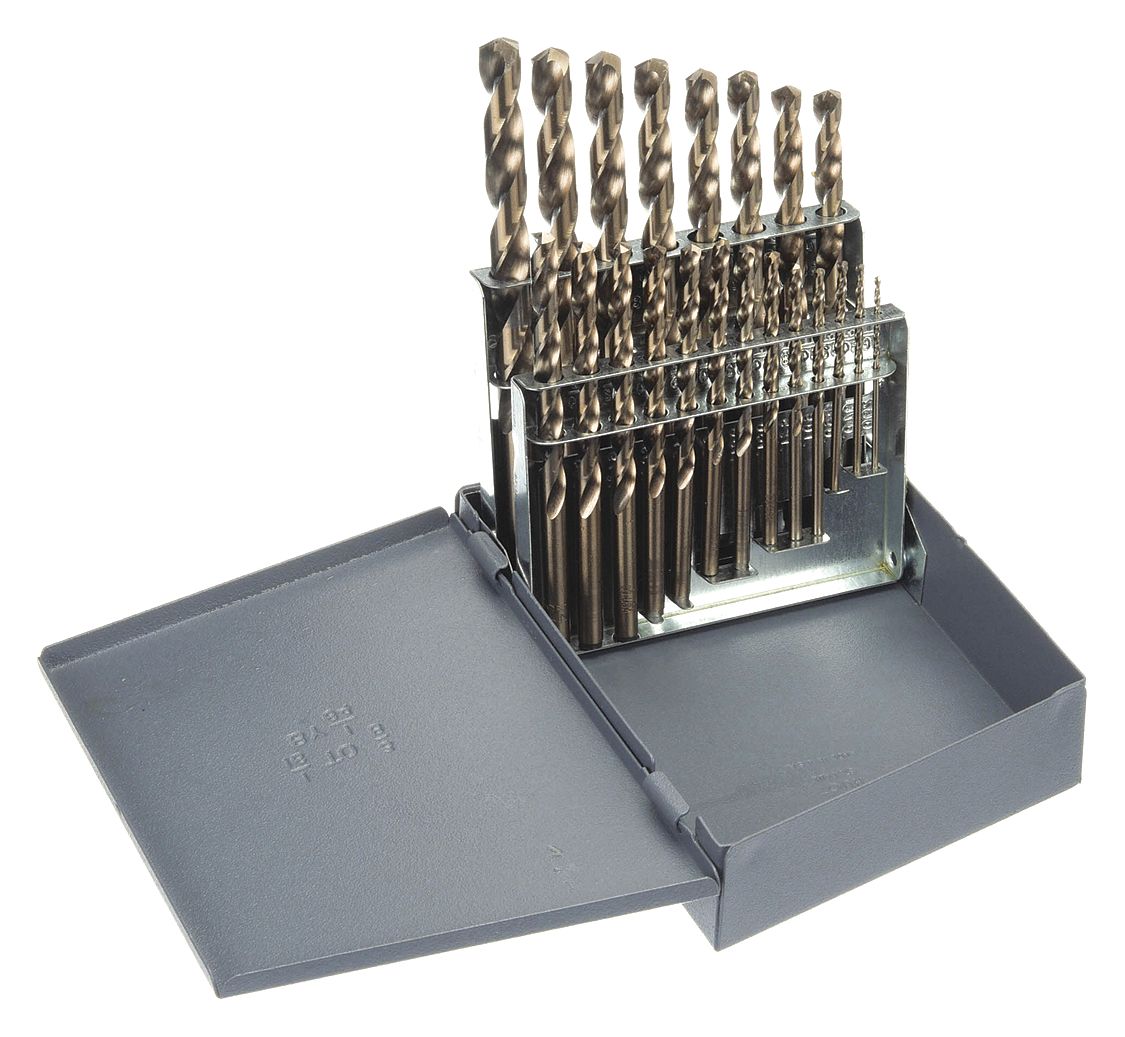 JOBBER LENGTH DRILL BIT SET, 1/16 IN SMALLEST BIT, ⅜ IN LARGEST BIT, COBALT