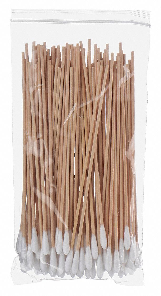 Cotton Tip Swab: Non-Sterile, Cotton, 6 in Lg, Wood, Single, 1, 000 PK