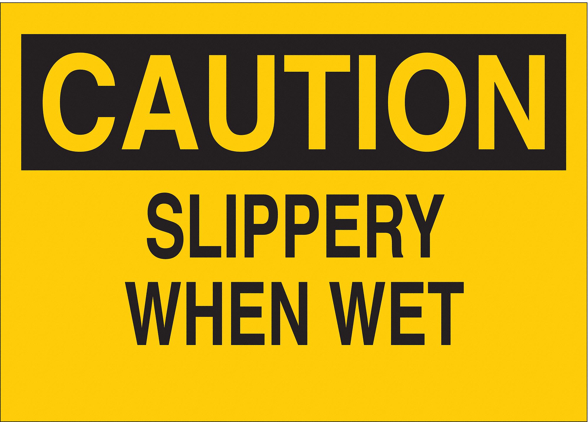 BRADY Safety Label, Slippery When Wet, Sign Header Caution, Polyester ...