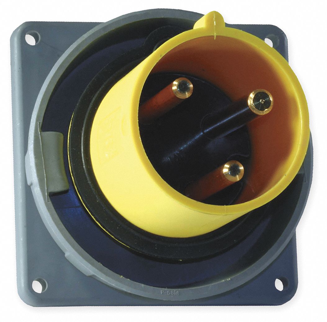 Watertight Pin and Sleeve Inlet: 100 A, 125V AC, IEC Grounding, Yellow, 5 hp Horsepower Rating