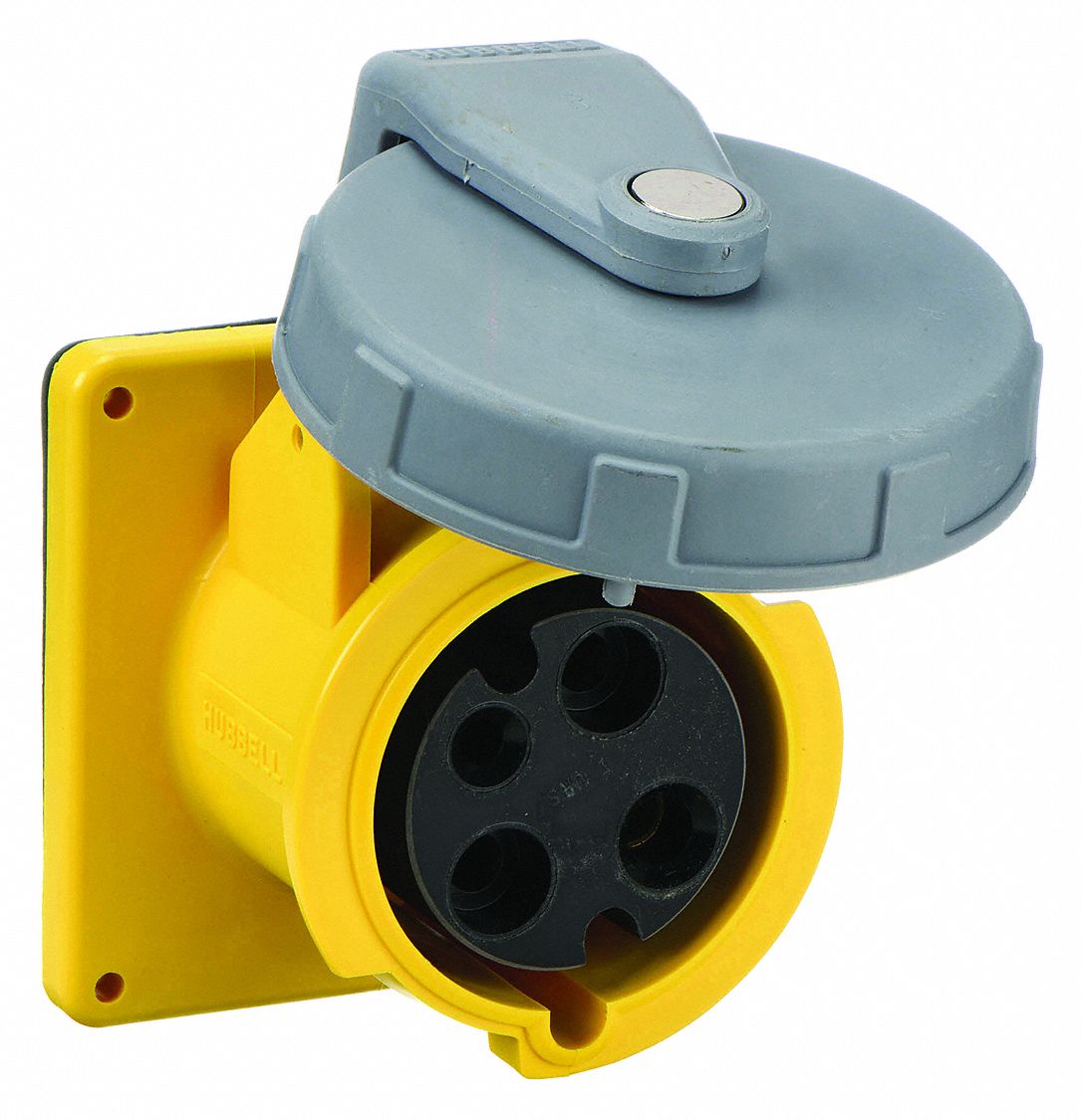 Watertight Pin and Sleeve Receptacle: 100 A, 125V AC, 5 hp Horsepower Rating, IEC Grounding, Yellow