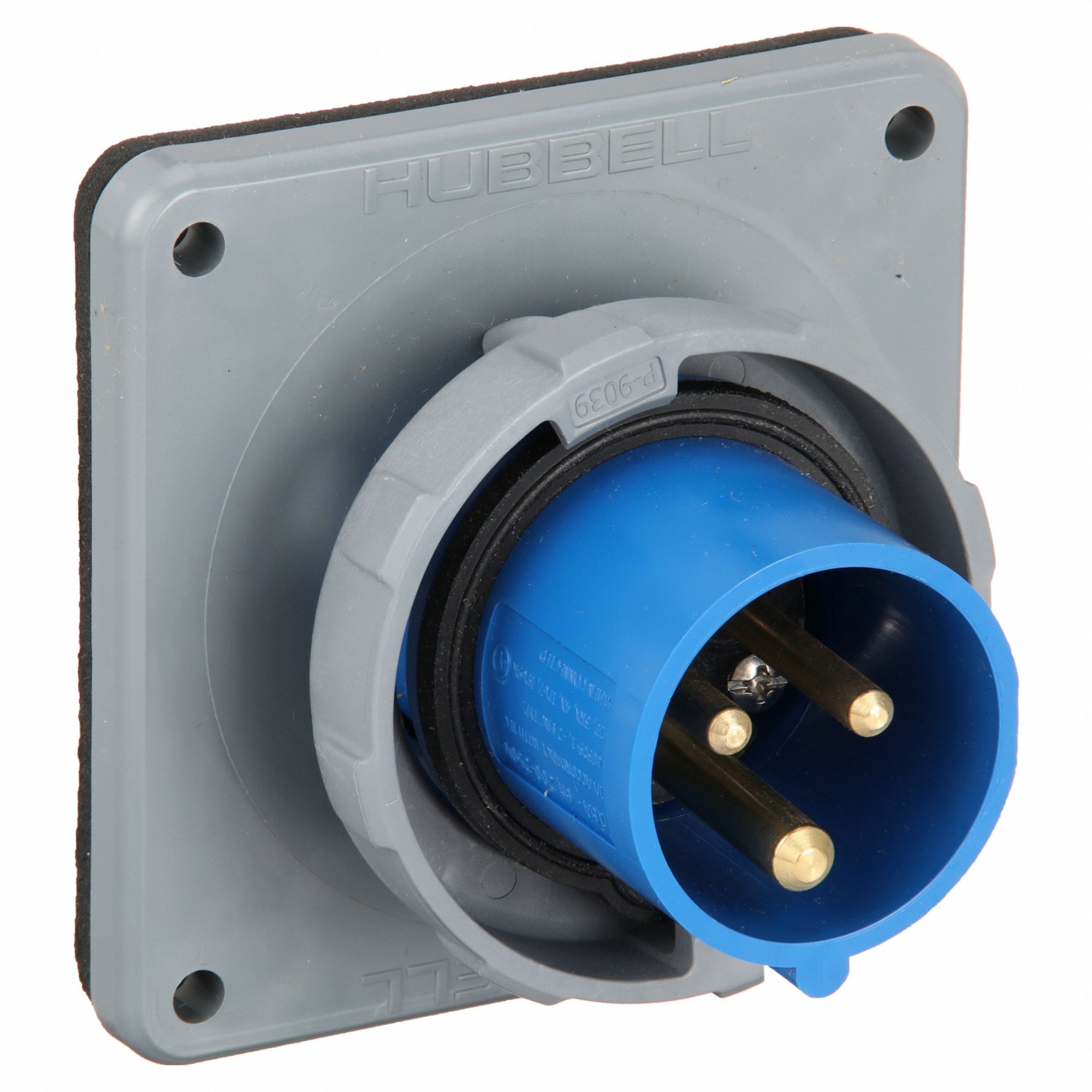 Watertight Pin and Sleeve Inlet: 20 A, 250V AC, IEC Grounding, Blue, 2 hp Horsepower Rating