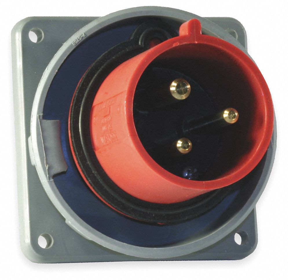 Watertight Pin and Sleeve Inlet: 30 A, 480V AC, IEC Grounding, Red, 7 1/2 hp Horsepower Rating