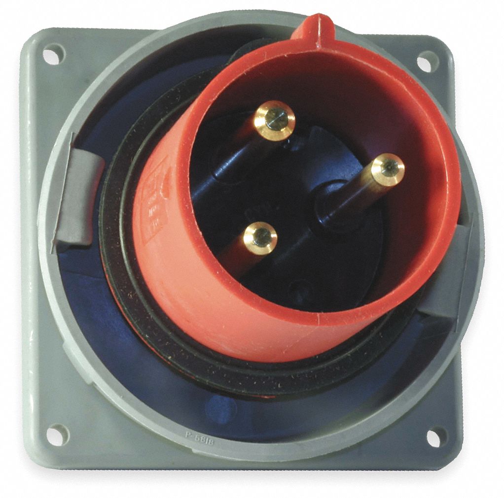Watertight Pin and Sleeve Inlet: 60 A, 480V AC, IEC Grounding, Red, 7 1/2 hp Horsepower Rating