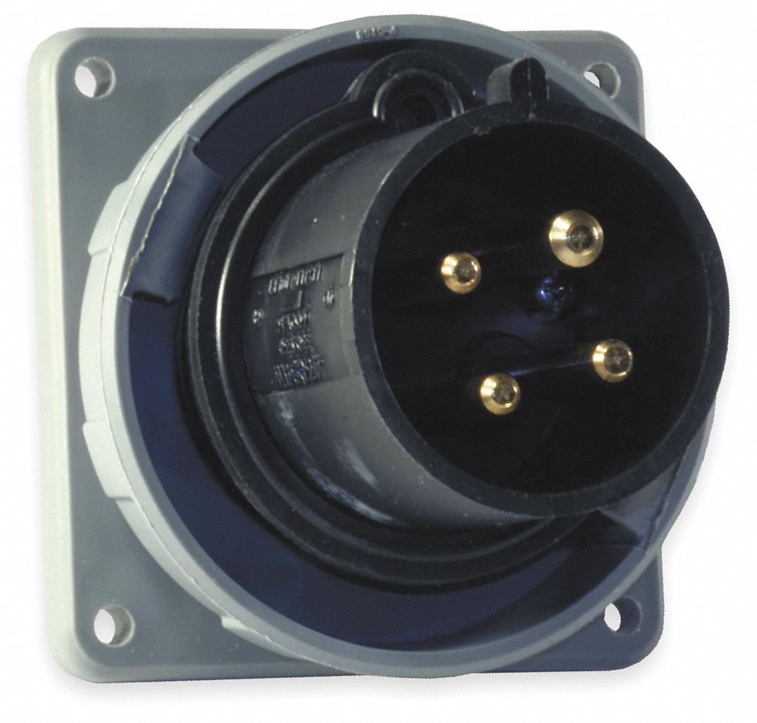 WATERTIGHT PIN AND SLEEVE INLET, 100 A, 600V AC, IEC GROUNDING, BLACK, 50 HORSEPOWER RATING