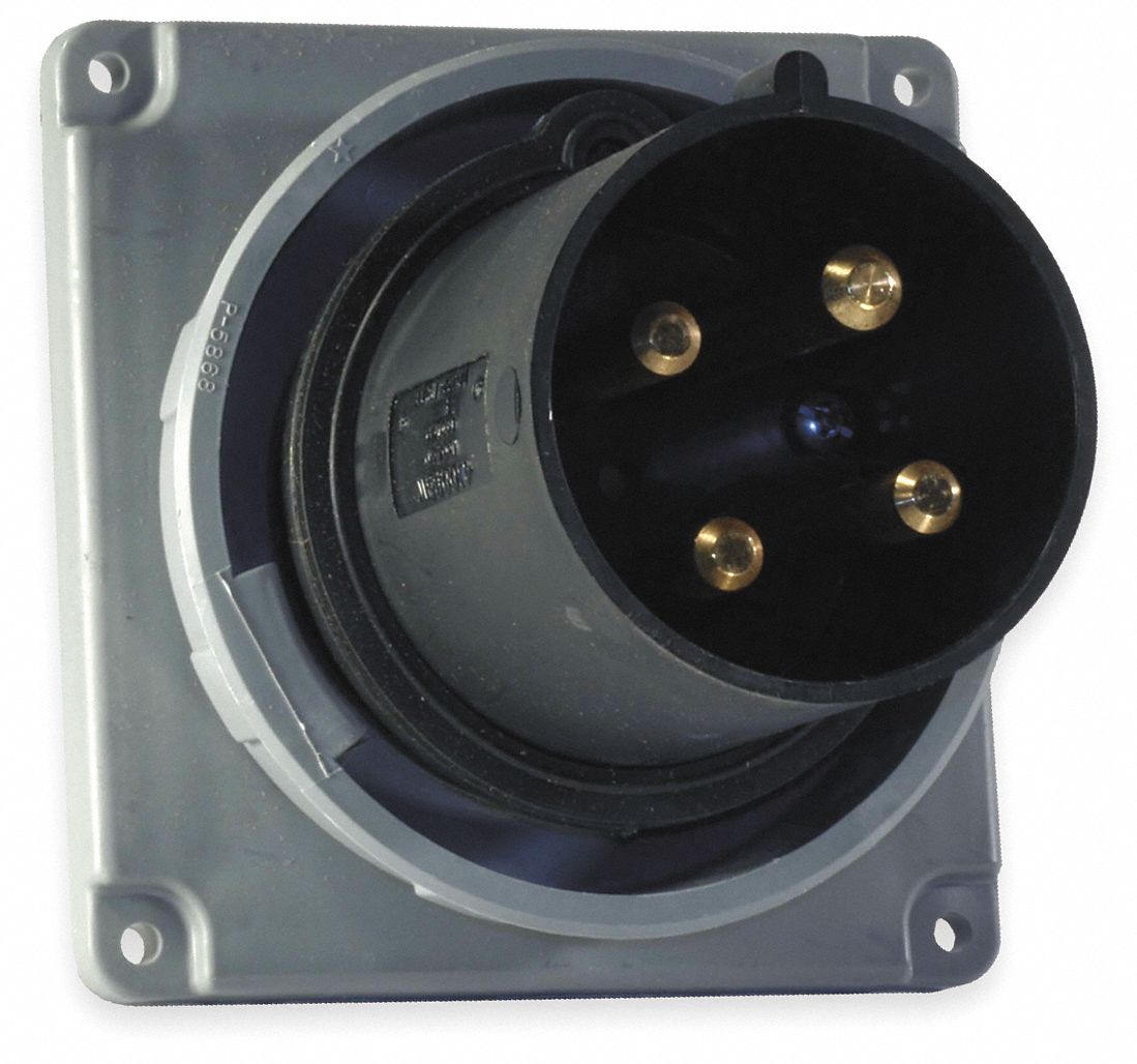 Watertight Pin and Sleeve Inlet: 30 A, 600V AC, IEC Grounding, Black, 20 hp Horsepower Rating