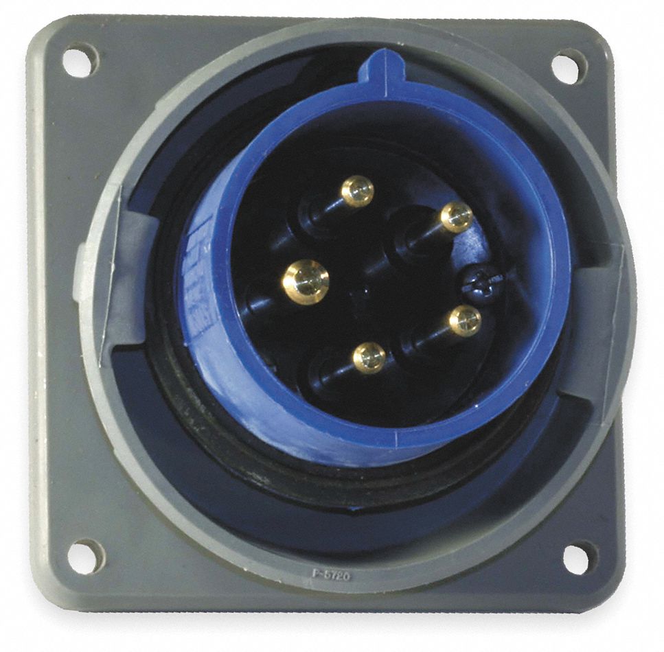 WATERTIGHT PIN AND SLEEVE INLET, 20 A, 120/208V AC, IEC GROUNDING, BLUE, 3 HORSEPOWER RATING