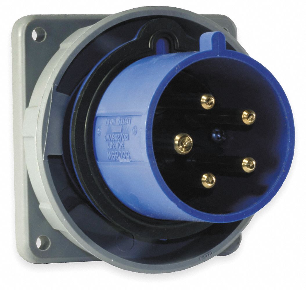 WATERTIGHT PIN AND SLEEVE INLET, 60 A, 120/208V AC, IEC GROUNDING, BLUE, 7 1/2 HORSEPOWER RATING