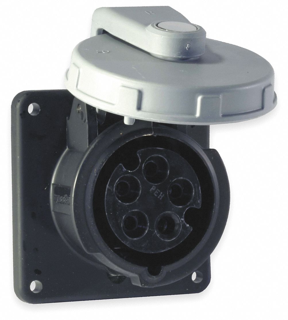 Watertight Pin and Sleeve Receptacle: 60 A, 347/600V AC, 25 hp Horsepower Rating, IEC Grounding