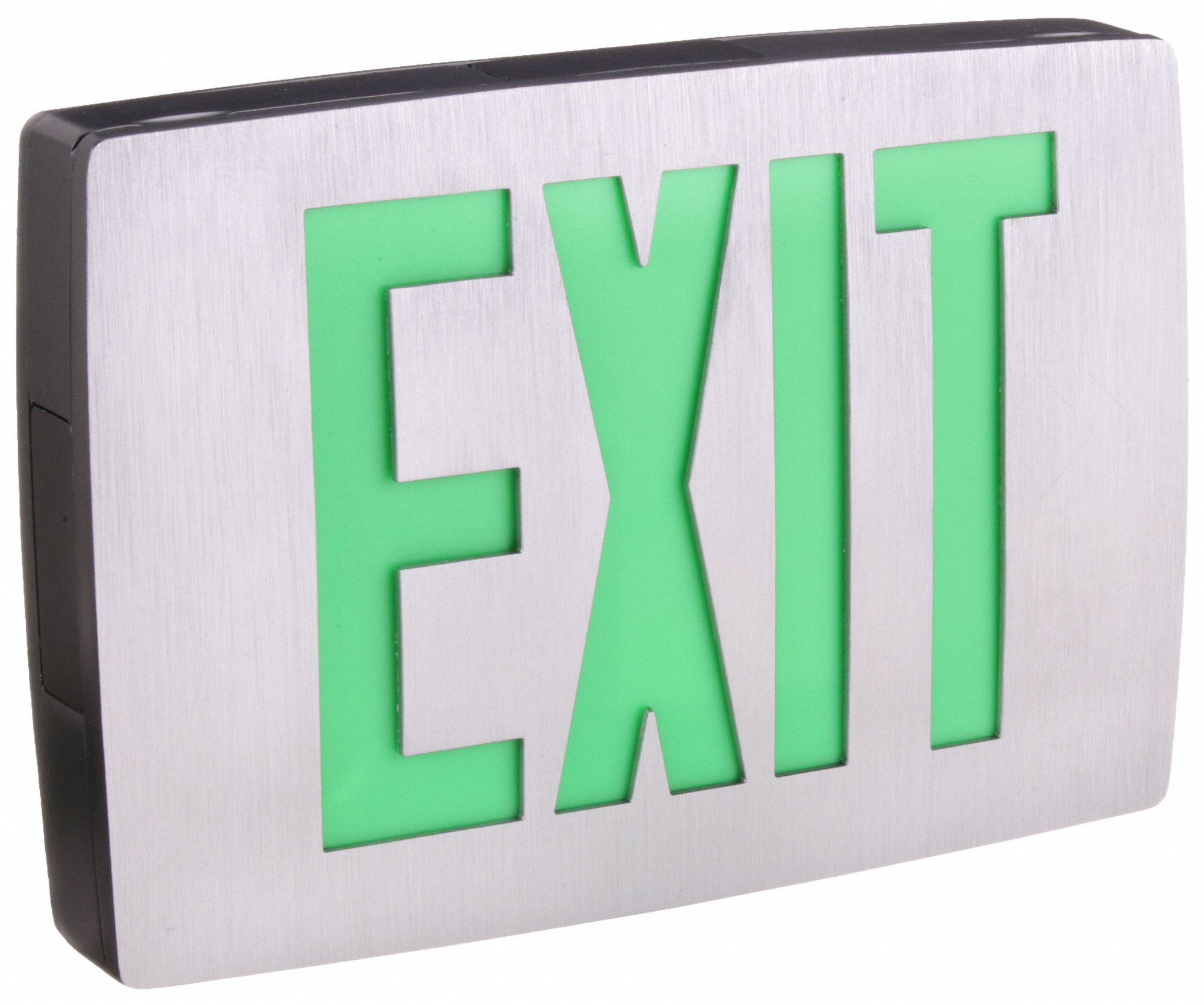 Exit Sign: Emergency Battery Backup, LED, Black, Green, 2 Faces, Ceiling, Nickel Cadmium