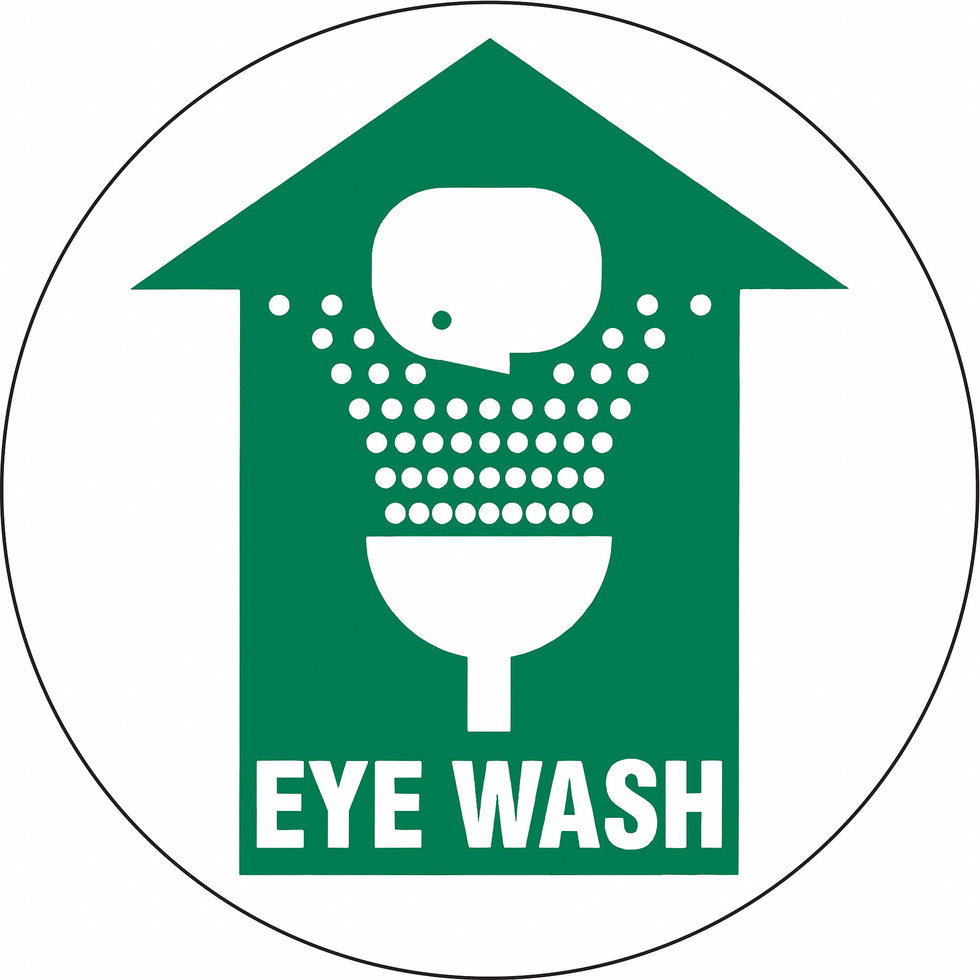 EYE WASH SIGN, VINYL, 17 IN WIDTH, 17 IN HEIGHT, GREEN/WHITE, ADHESIVE SURFACE