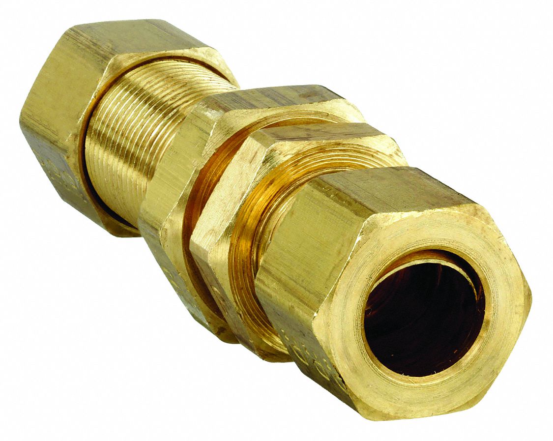 BULKHEAD UNION: BRASS, COMPRESSION X COMPRESSION, FOR ¼ IN X ¼ IN TUBE OD, 10 PK
