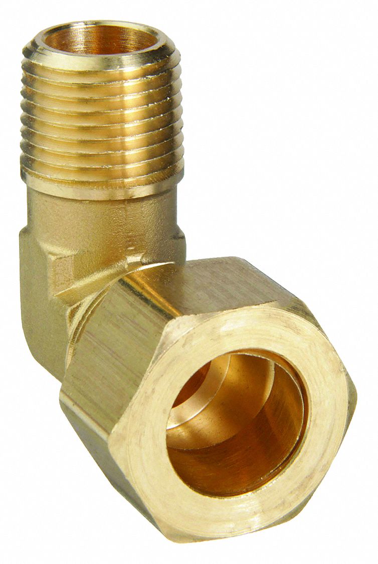 MALE ELBOW, 90 ° : BRASS, COMPRESSION X MNPT, ⅛ IN PIPE SIZE, FOR ¼ IN TUBE OD