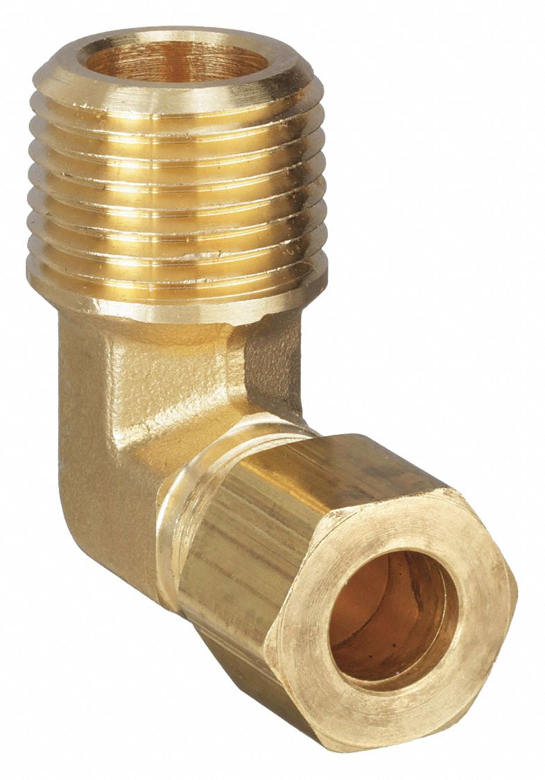 Compression Fitting Elbow: 1/2 in OD x 1/4 in Pipe Fitting Size, Compression x MNPT, 10 PK
