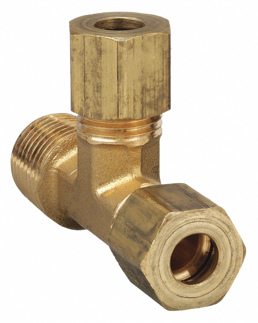 MALE RUN TEE: BRASS, COMPRESSION X MNPT X COMPRESSION, ¼ IN PIPE SIZE, 10 PK