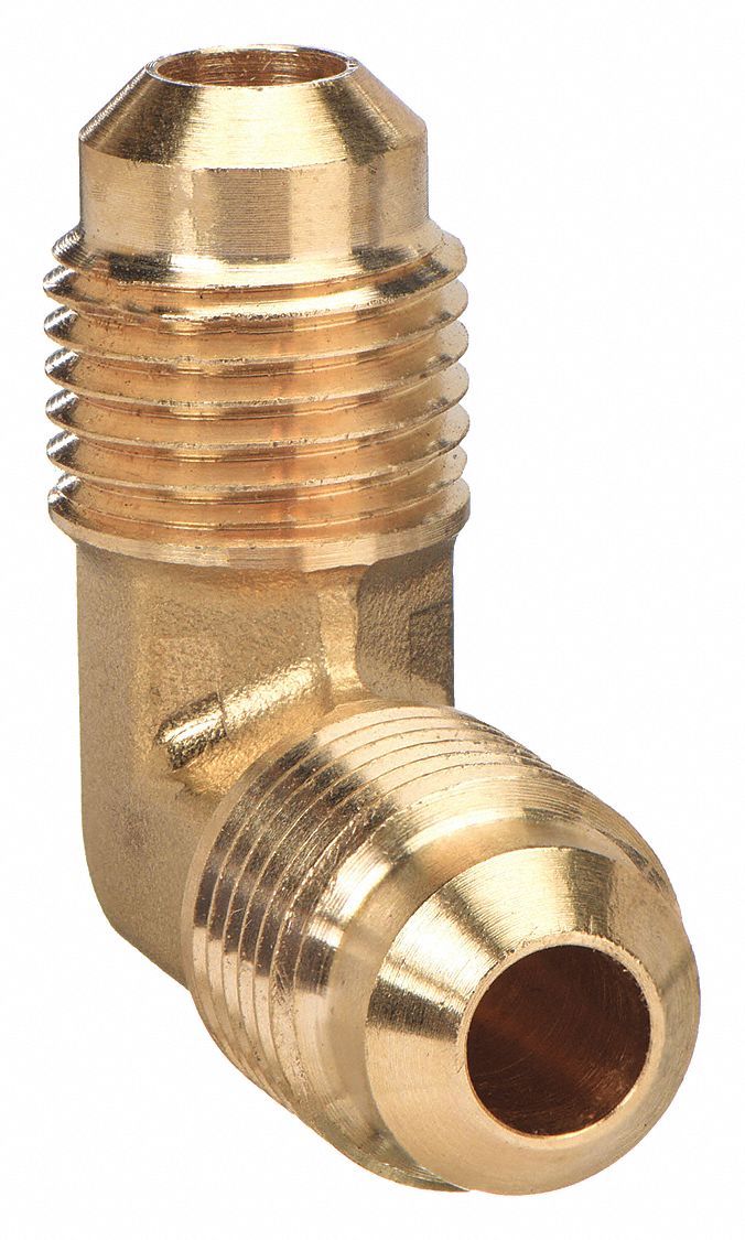 Flared Fitting Elbow: 3/16 in OD x 3/16 in OD Fitting Size, Flared, Brass