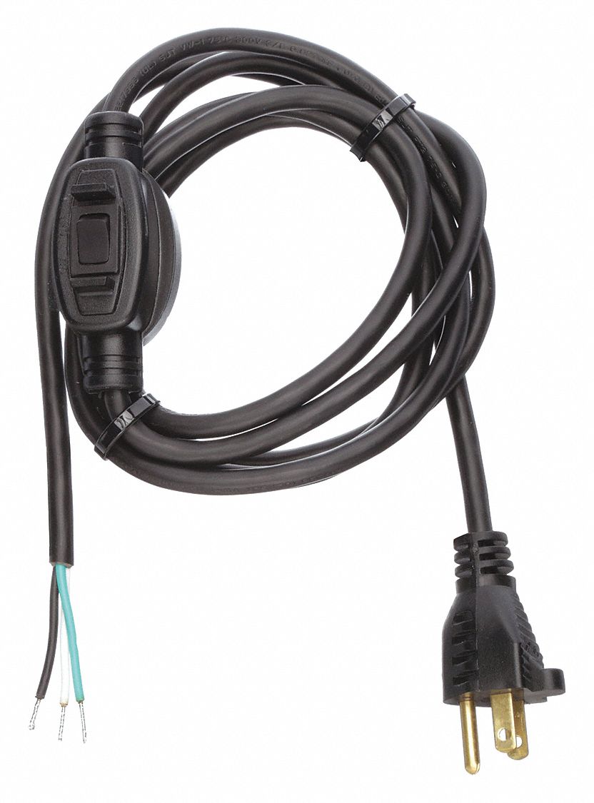 Power Cord: 8 ft Lg, NEMA 5-15P Plug, Port Bare Leads, SJT, 10 A Max. Amps, 125V AC