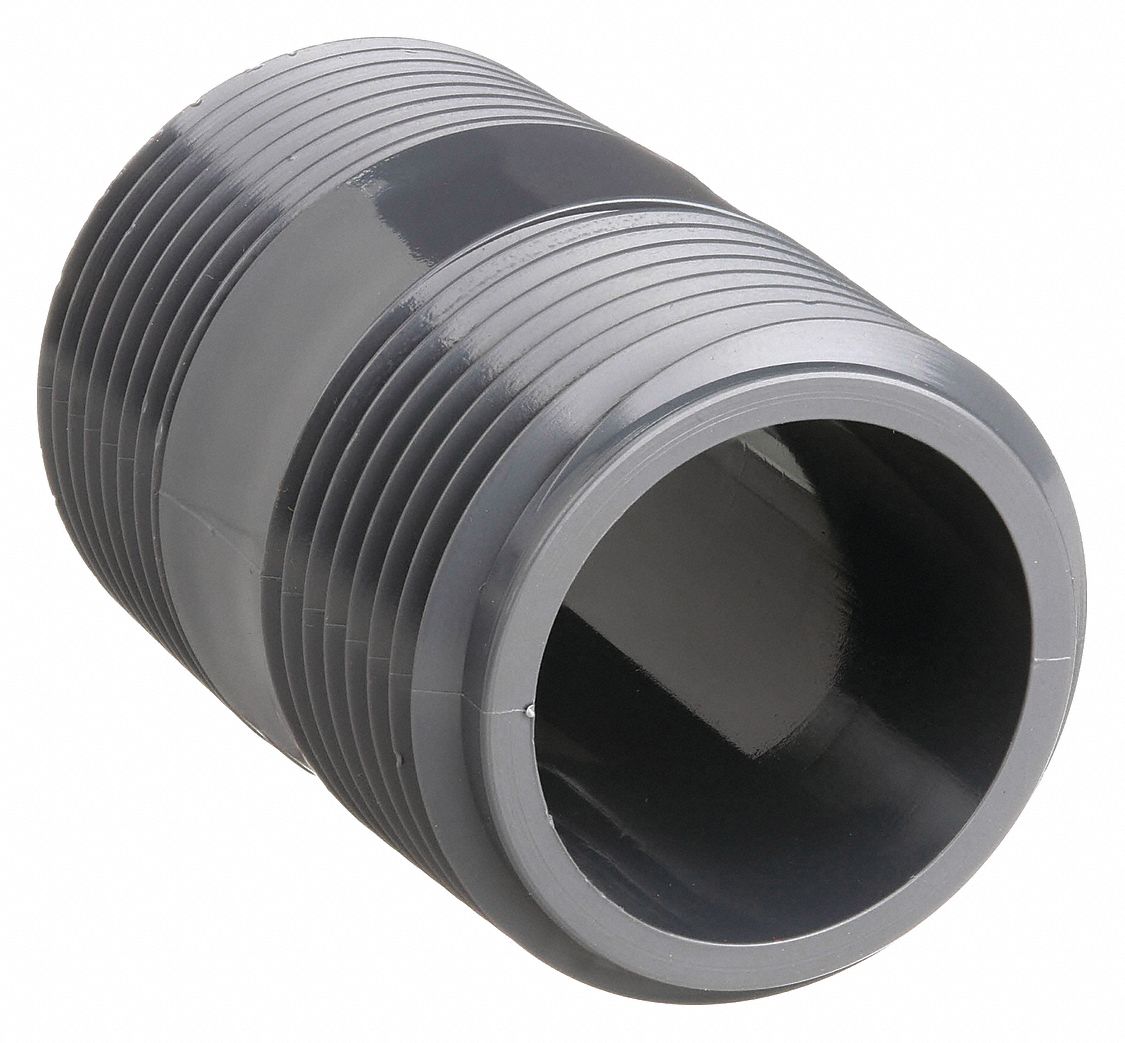 NIPPLE: PVC, ½ IN NOMINAL PIPE SIZE, 1 13/100 IN OVERALL LG, BOTH ENDS THREADED