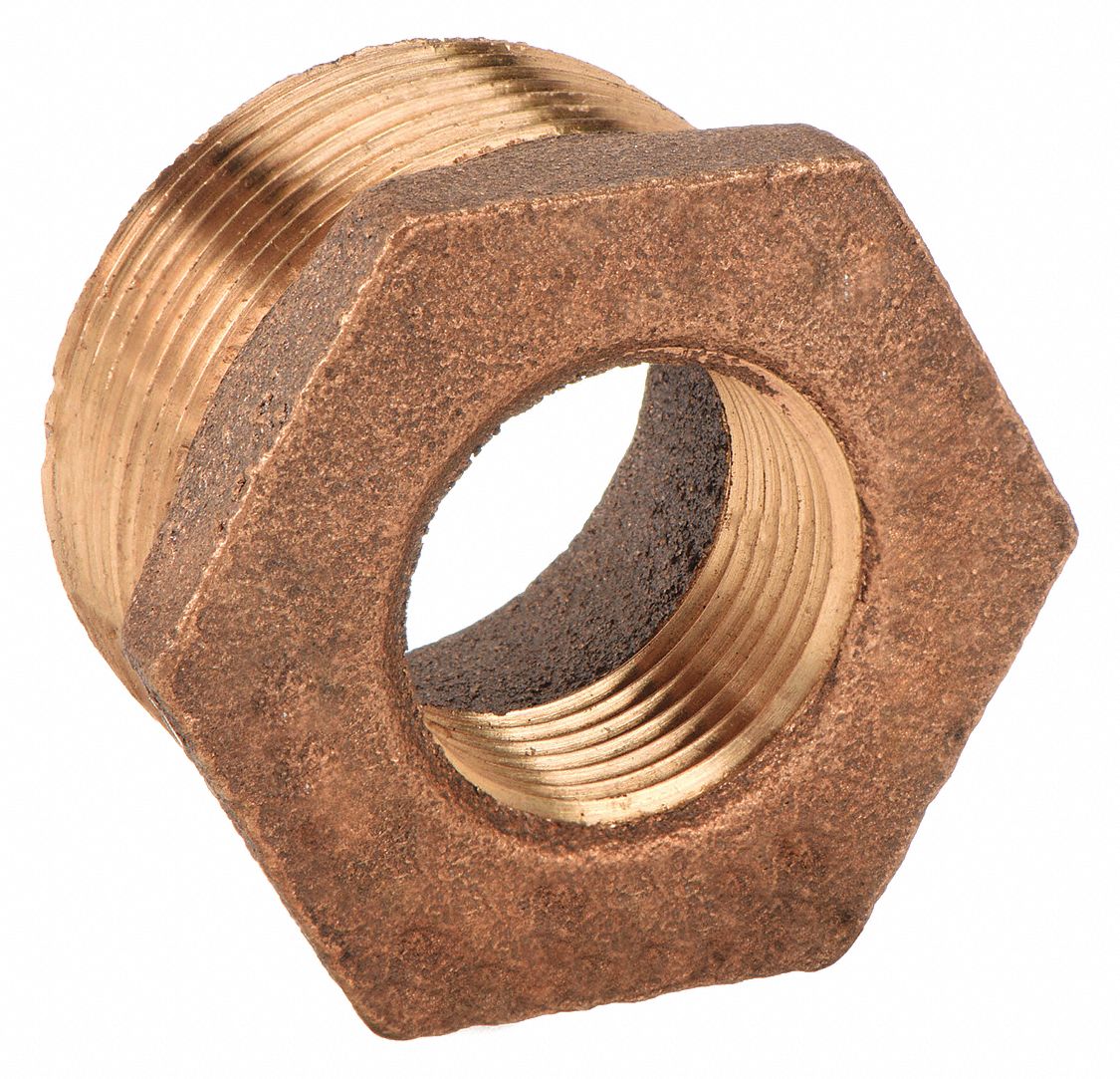 HEX BUSHING: RED BRASS, 2 IN X ¾ IN FITTING PIPE SIZE, MALE NPT X FEMALE NPT, CLASS 125