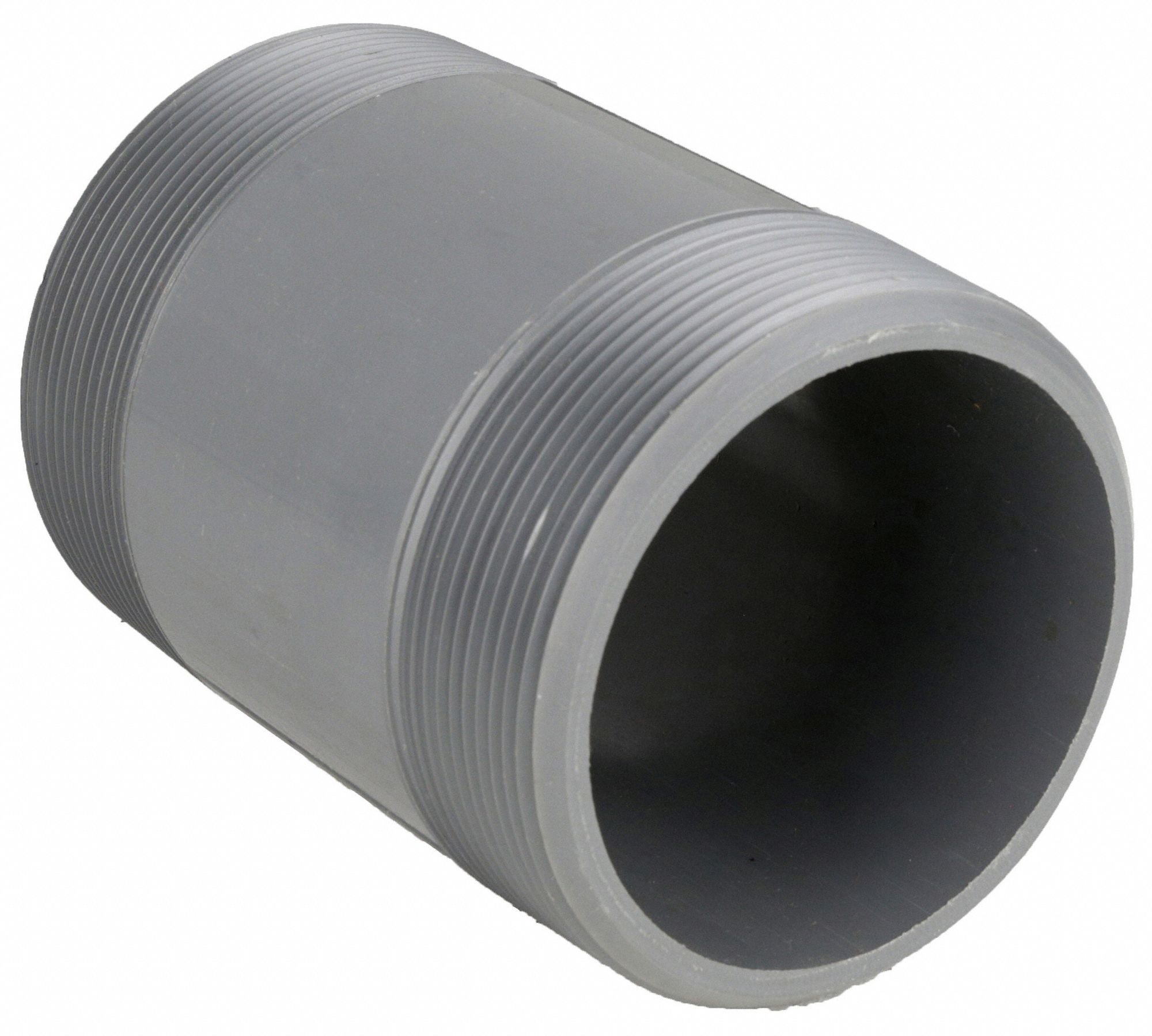 NIPPLE: PVC, 2 IN NOMINAL PIPE SIZE, 4 IN OVERALL LG, BOTH ENDS THREADED, GREY