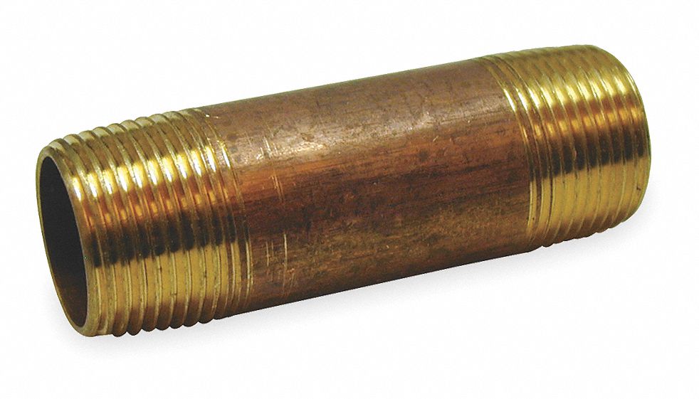 Nipple: Red Brass, 3/4 in Nominal Pipe Size, 2 in Overall Lg, Threaded on  Both Ends, Schedule 40