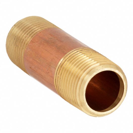 Nipple: Red Brass, 2 in Nominal Pipe Size, 3 in Overall Lg, Threaded on  Both Ends, Schedule 80