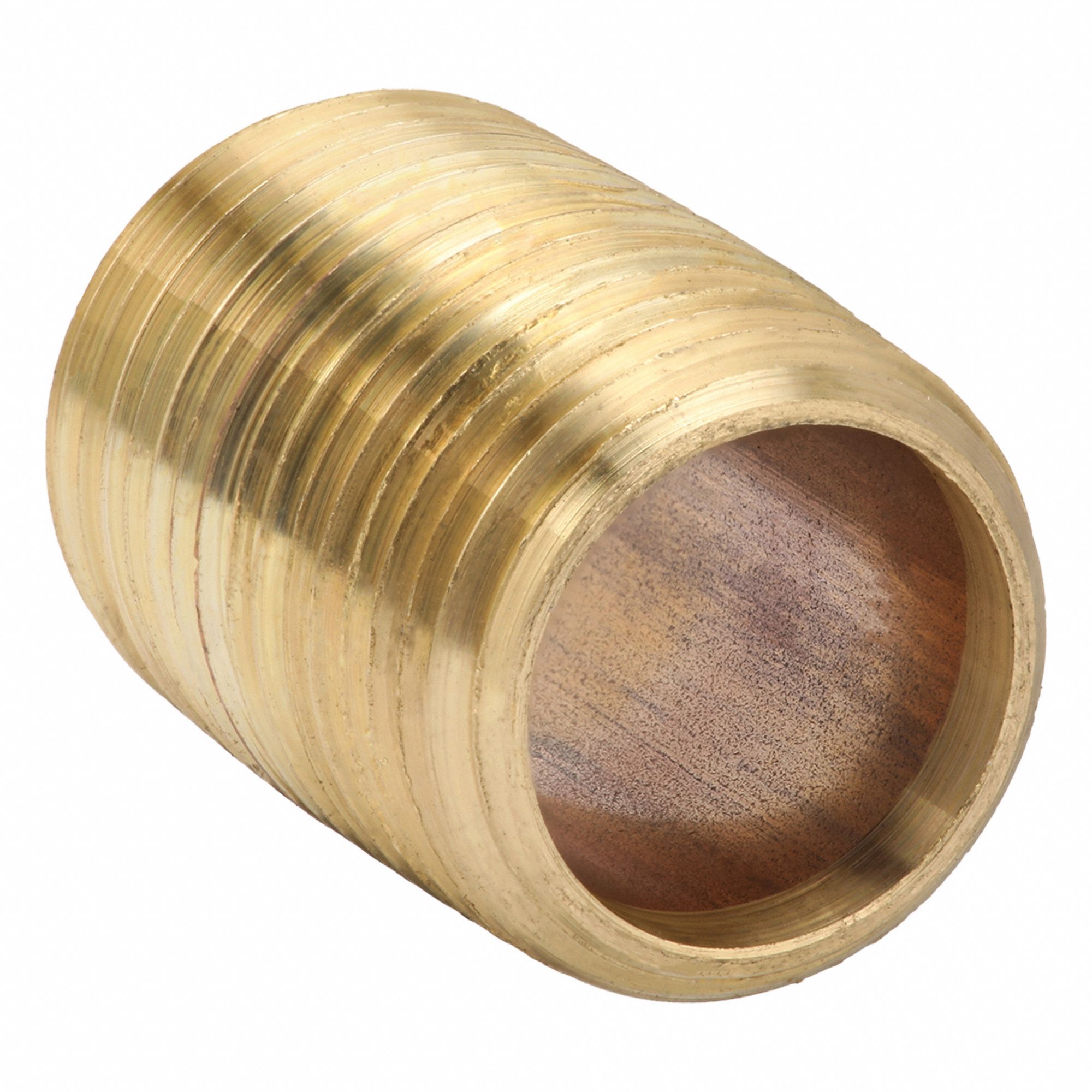 Nipple: Red Brass, 1/2 in Nominal Pipe Size, 1 1/8 in Overall Lg, Fully Threaded, Schedule 40
