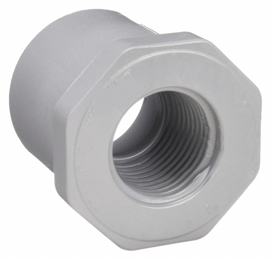 REDUCING BUSHING: 2 IN X 1½ IN FITTING, SCHEDULE 80, MALE SPIGOT X FEMALE NPT, GREY