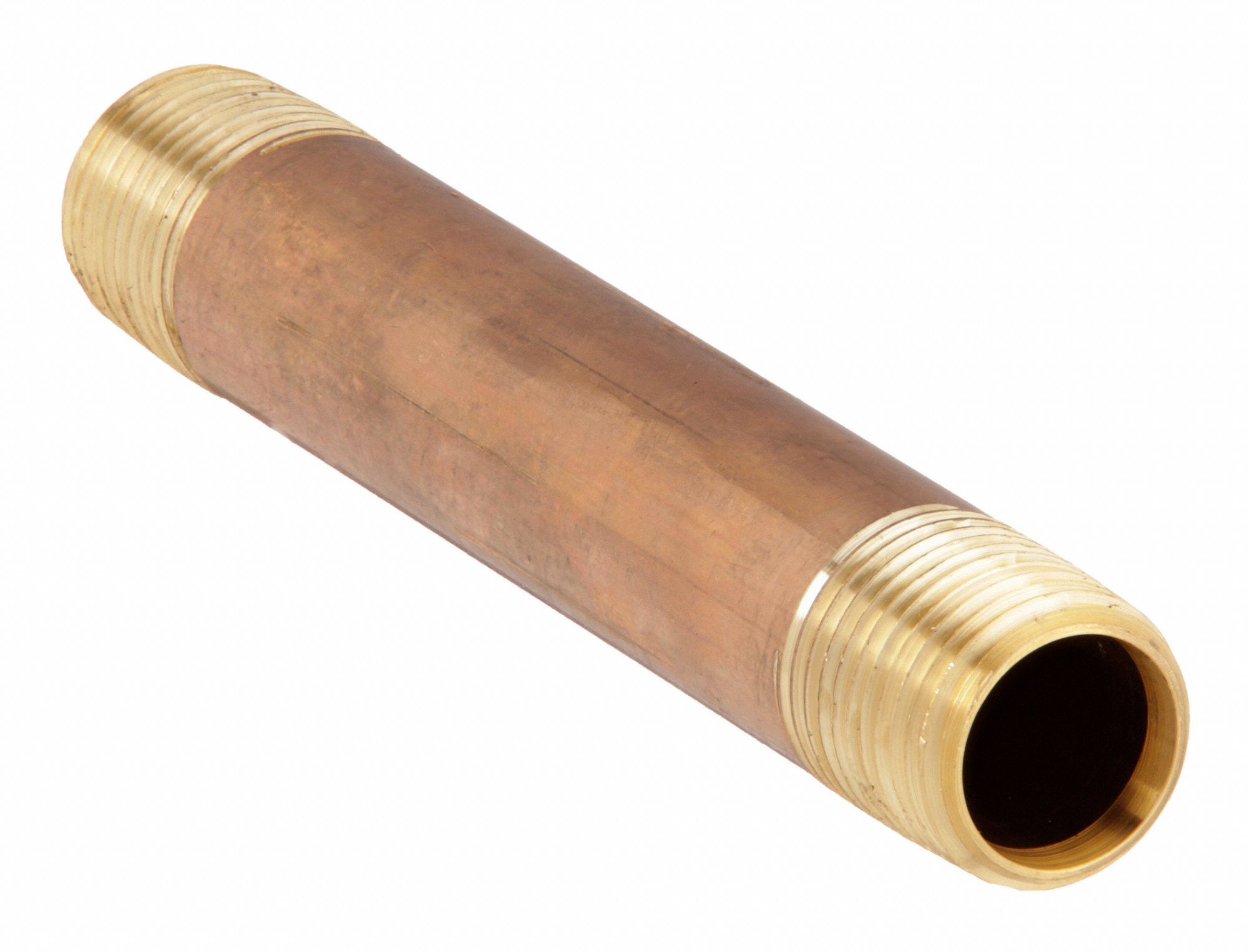 NIPPLE: RED BRASS, ¼ IN NOMINAL PIPE SIZE, 6 IN L, BOTH ENDS THREADED, SCHEDULE 40
