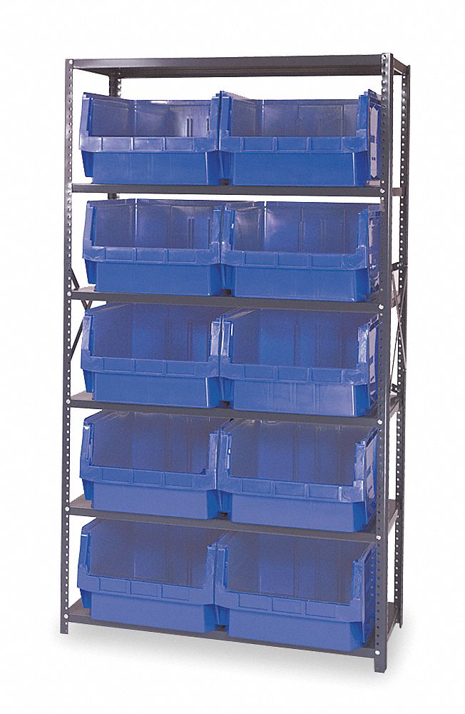 Bin Shelving: 42 in x 18 in x 75 in, 1 Sided, 10 Bins, Open, Stacking Bin