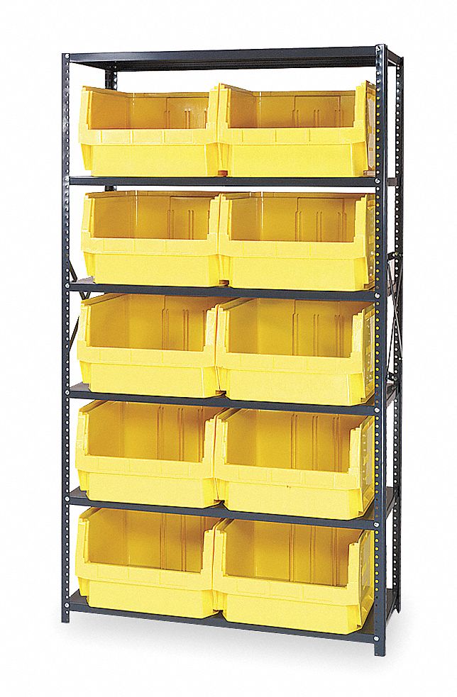 Bin Shelving: 42 in x 18 in x 75 in, 1 Sided, 10 Bins, Open, Stacking Bin