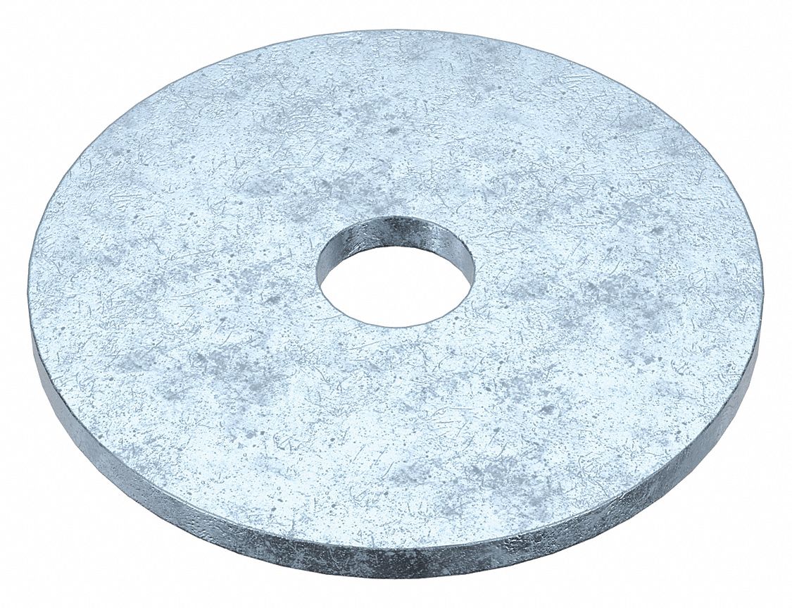 Large O.D. Oversized Washer: Case Hardened, Zinc Plated, Steel, 5/32 in Screw Sz, 100 PK