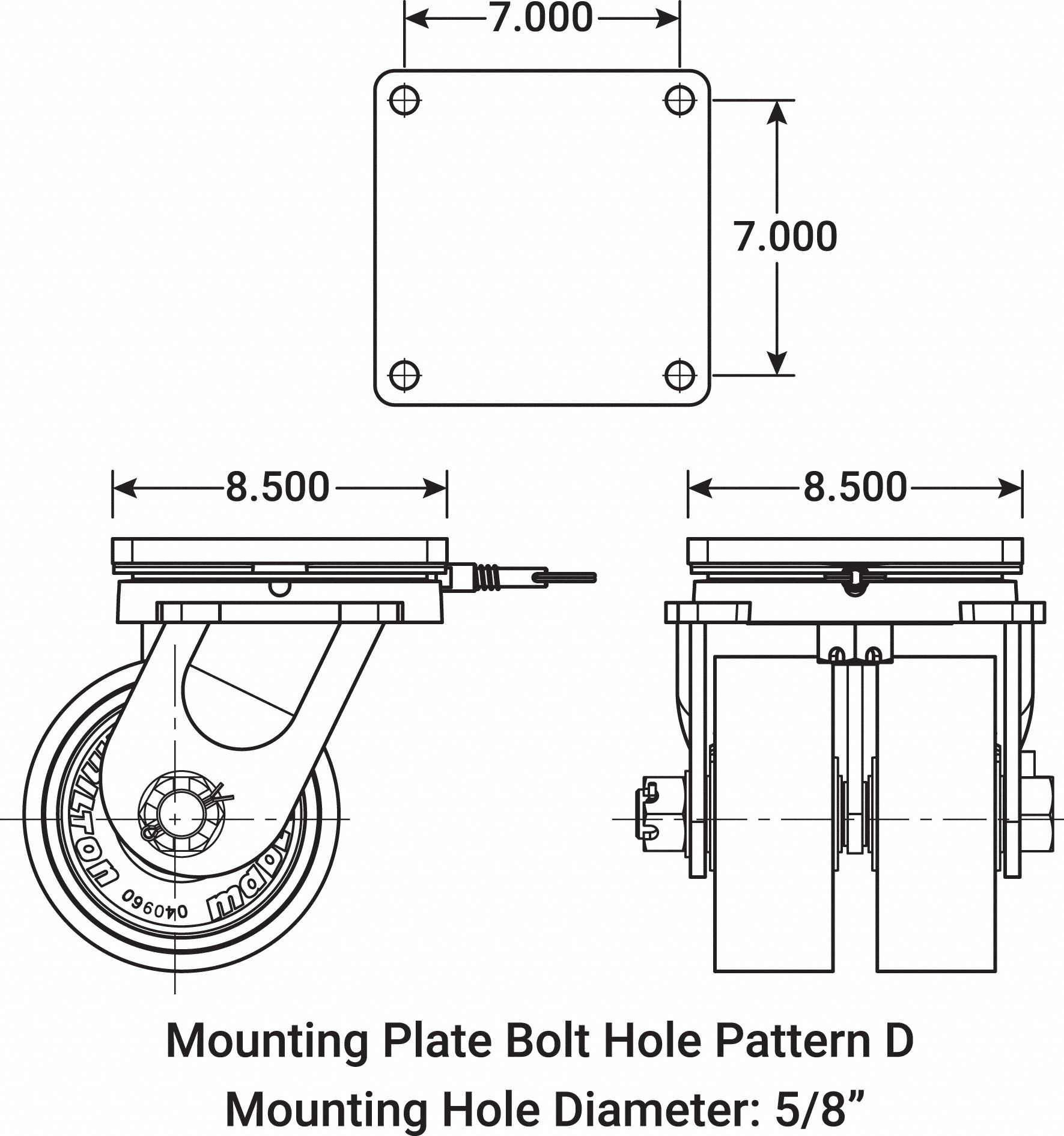 HAMILTON EasyTurn Standard Plate Caster, Swivel, Polyurethane, 6000 lb