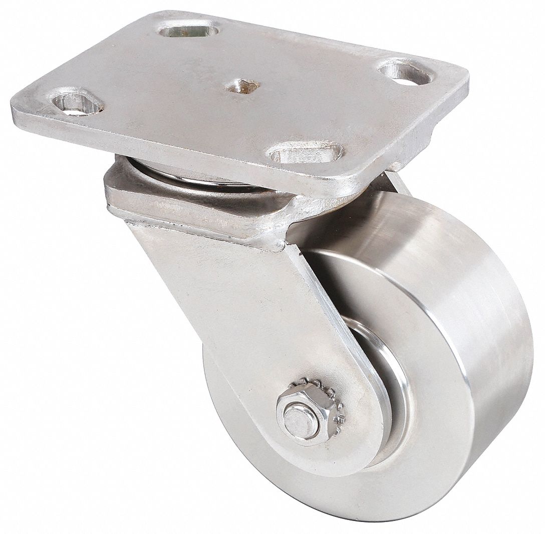 CORROSION-RESISTANT STANDARD PLATE CASTER, 4 IN WHEEL DIA, 850 LB, 5⅝ IN MOUNTING H