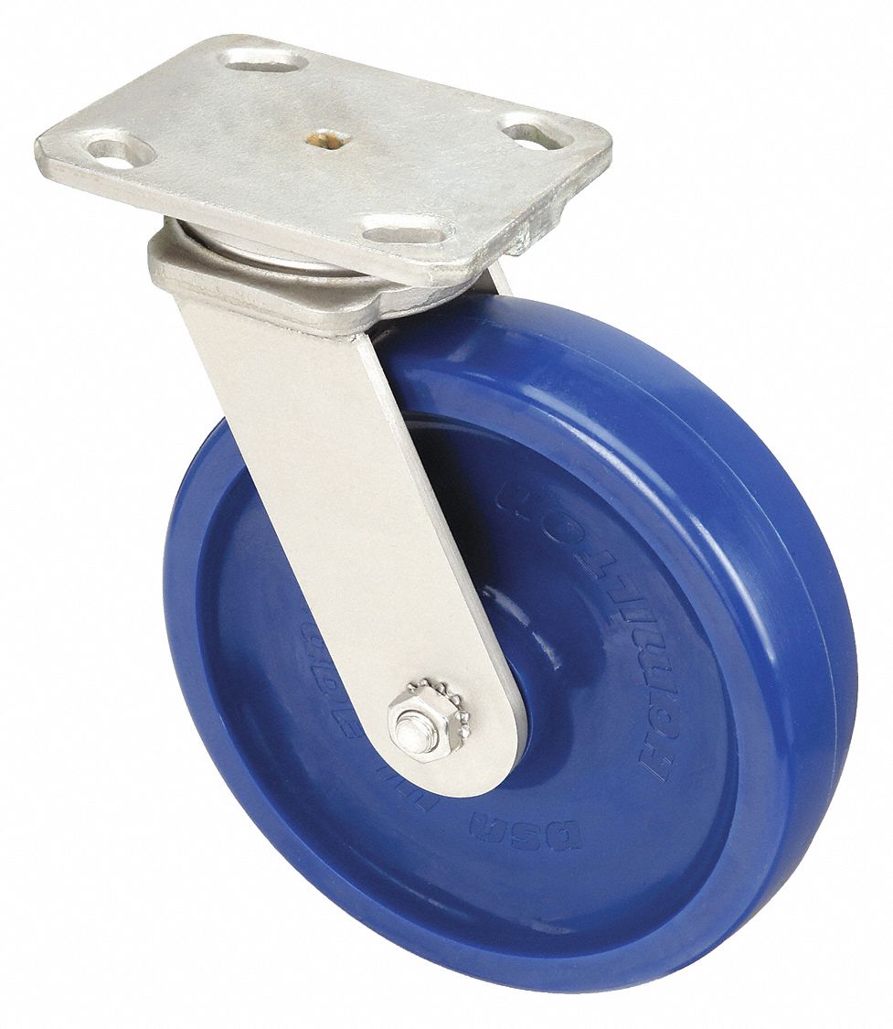 CORROSION-RESISTANT STANDARD PLATE CASTER, 8 IN WHEEL DIA, 1500 LB, 9½ IN MOUNTING H