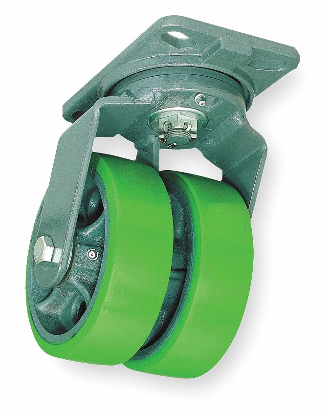 Plate Caster: Swivel, Total Lock, Rubber, 6 in Wheel Dia, 2 in Wheel Wd, Slot, Rectangle