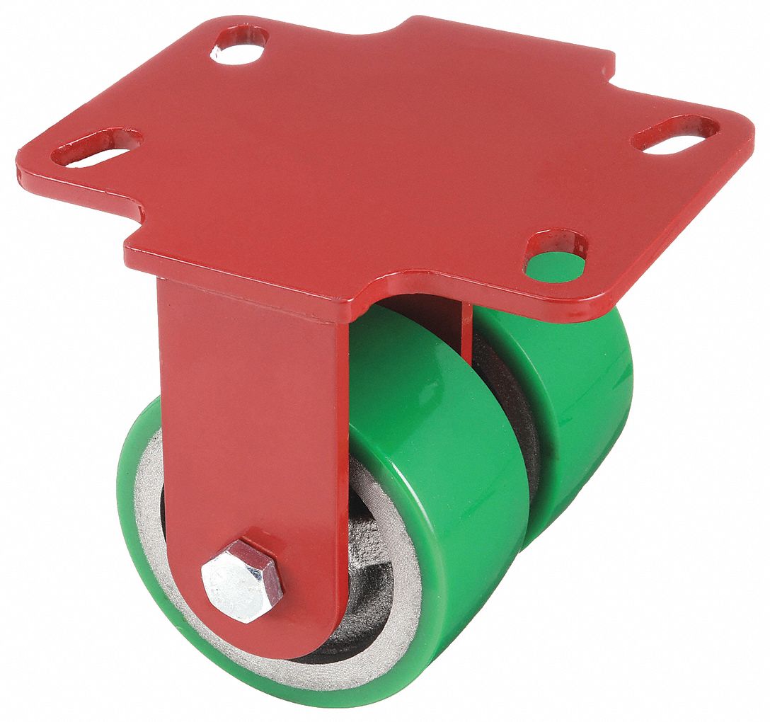 Plate Caster: Rigid, No Brake, Polyurethane, 4 in Wheel Dia, 2 in Wheel Wd, Slot, Rectangle