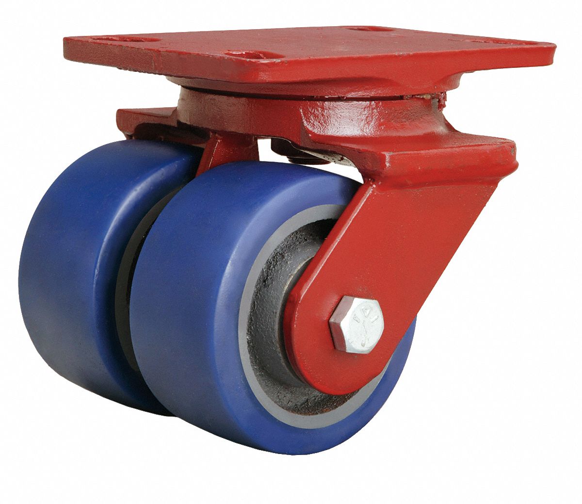 Plate Caster: Swivel, Total Lock, Polyurethane, 4 in Wheel Dia, 2 in Wheel Wd, Slot, Ball