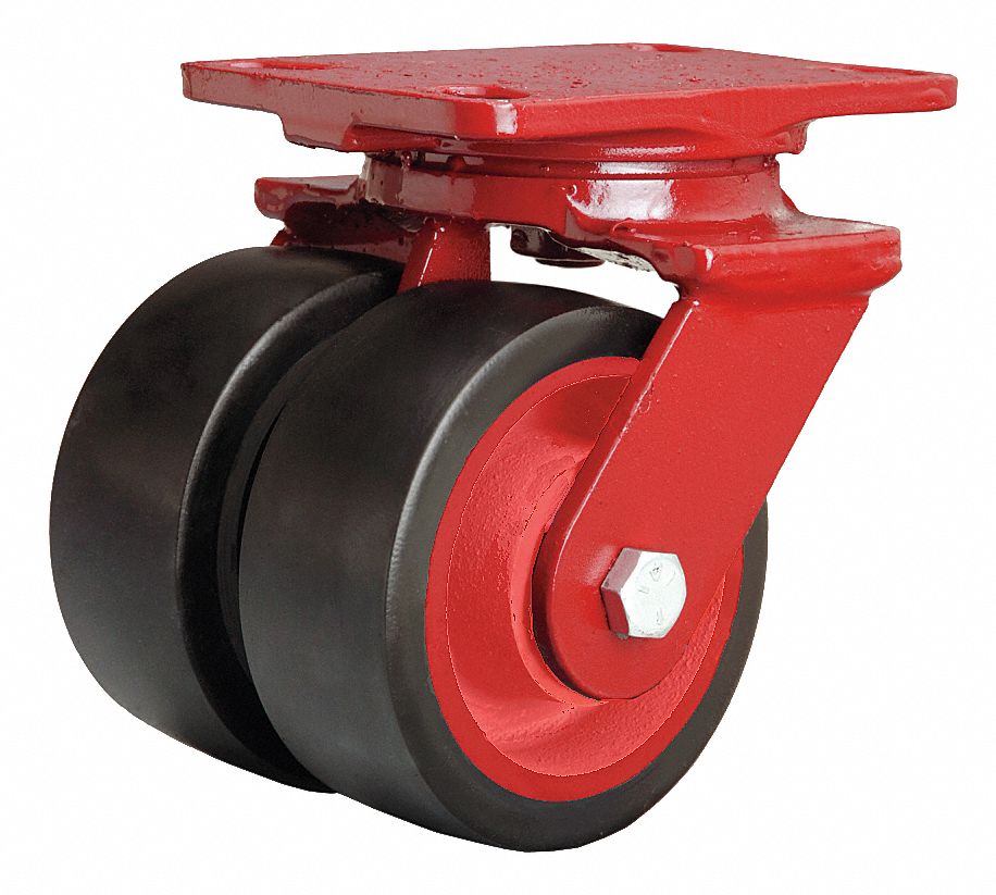 Plate Caster: Swivel, No Brake, Rubber, 4 in Wheel Dia, 2 in Wheel Wd, 5 5/8 in Mounting Ht