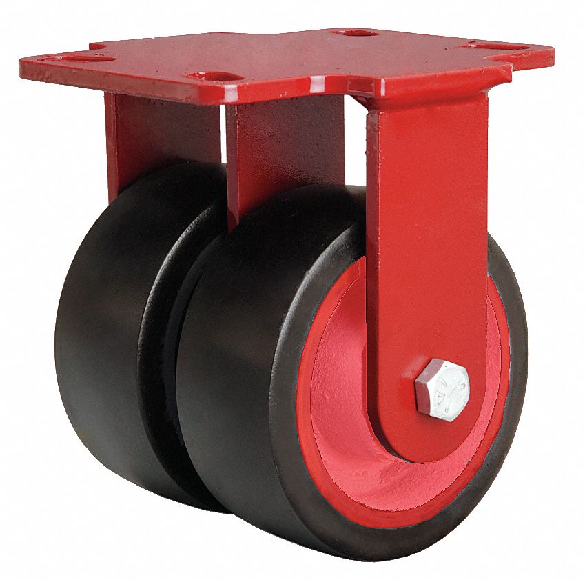 Plate Caster: Rigid, No Brake, Rubber, 4 in Wheel Dia, 2 in Wheel Wd, 5 5/8 in Mounting Ht