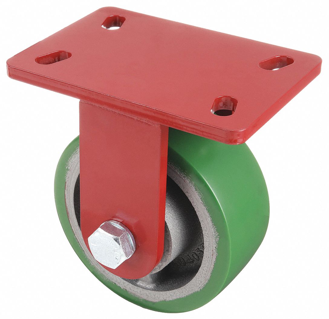 Plate Caster: Rigid, No Brake, Polyurethane, 6 in Wheel Dia, 2 1/2 in Wheel Wd, Slot, Ball
