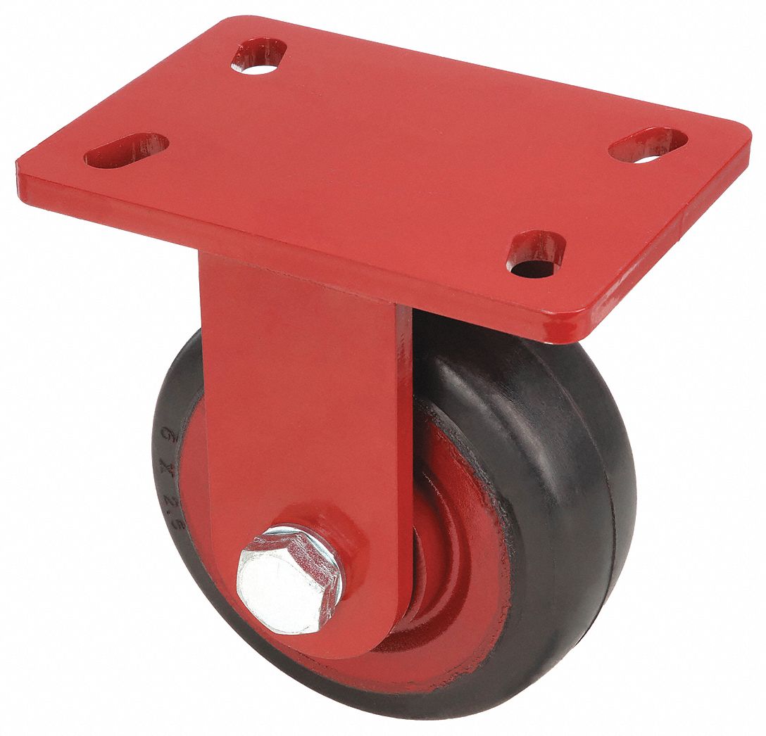 Plate Caster: Rigid, No Brake, Rubber, 6 in Wheel Dia, 2 1/2 in Wheel Wd, Slot, Rectangle